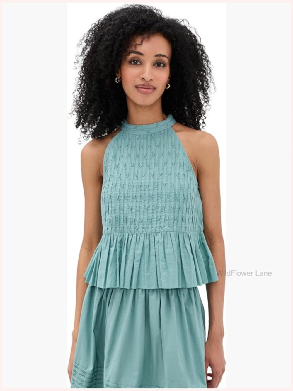 Women's Ramie Tank Top Peplum Hem Smocked